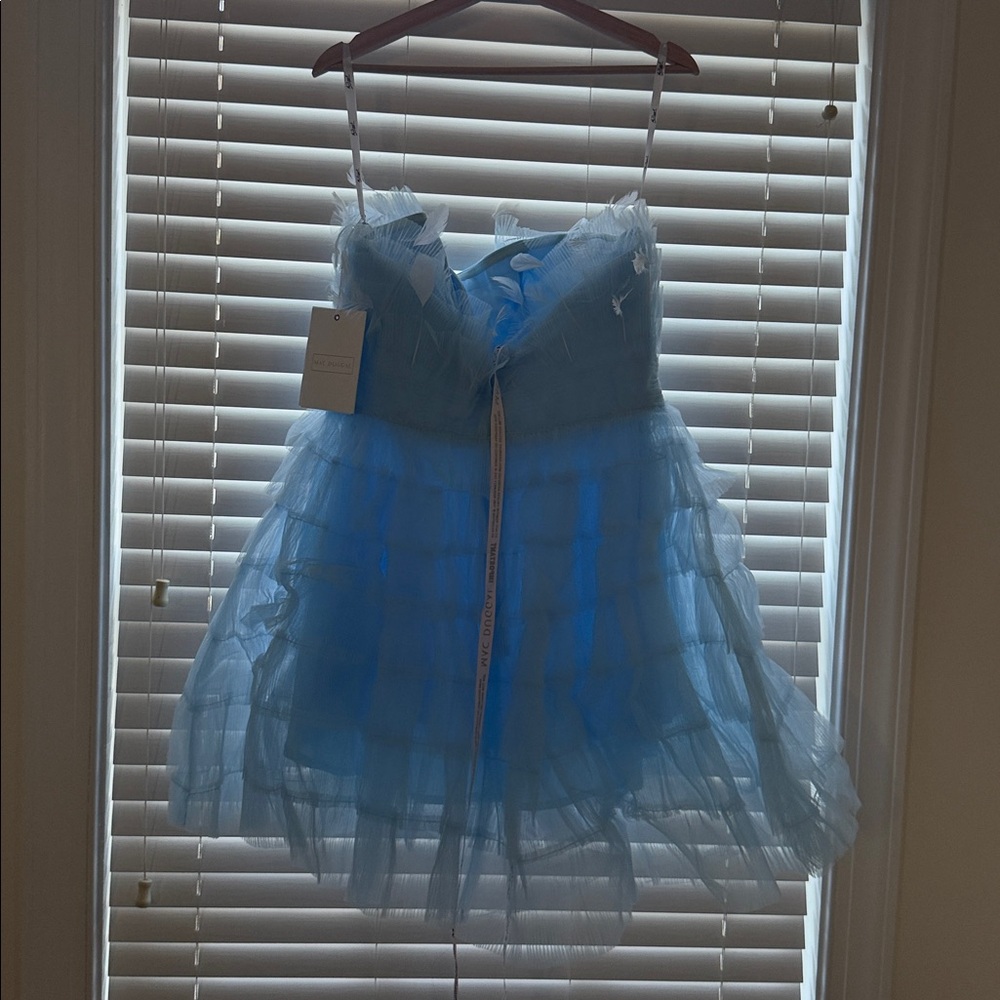 Mac Duggal Blue Feathered Strapless Tulle Fit and Flare Dress #20529 - 12 - Picture 3 of 6